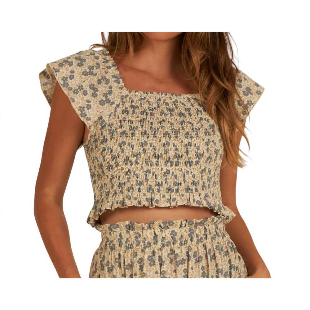 Rylee + Cru Floral Crop Top in Cream and Blue